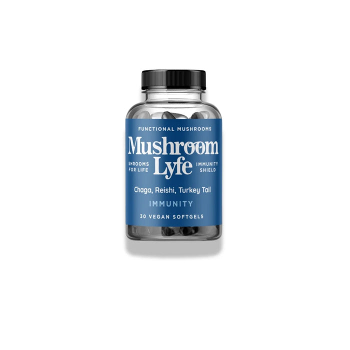 Mushroom Lyfe Immunity softgels with Chaga, Reishi, and Turkey Tail functional mushrooms for immune health