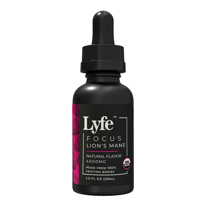 Lyfe Functional mushroom tincture 
organic for focus, lion's mane mushrooms. 