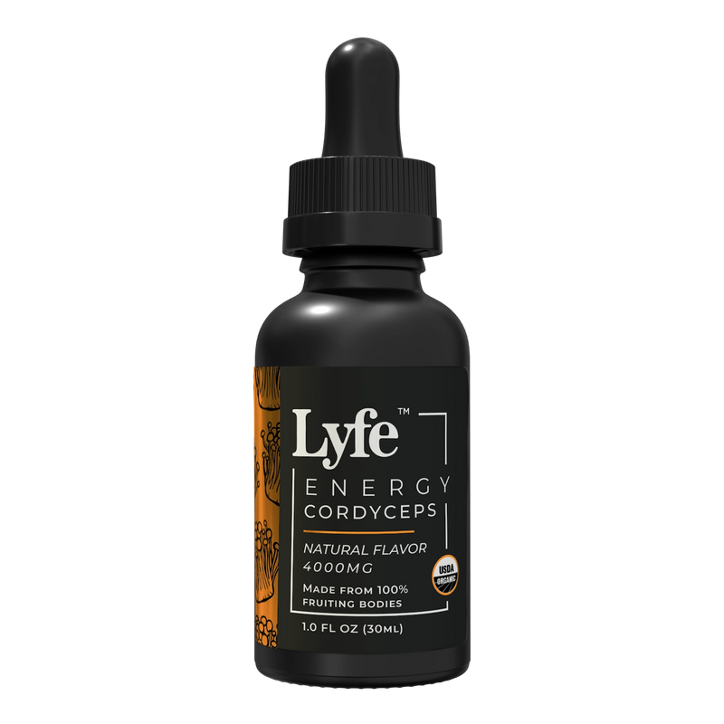 Lyfe Functional mushroom tincture 
organic tincture for Energy, cordyceps.
Natural flavor 30ml, 4000mg. 